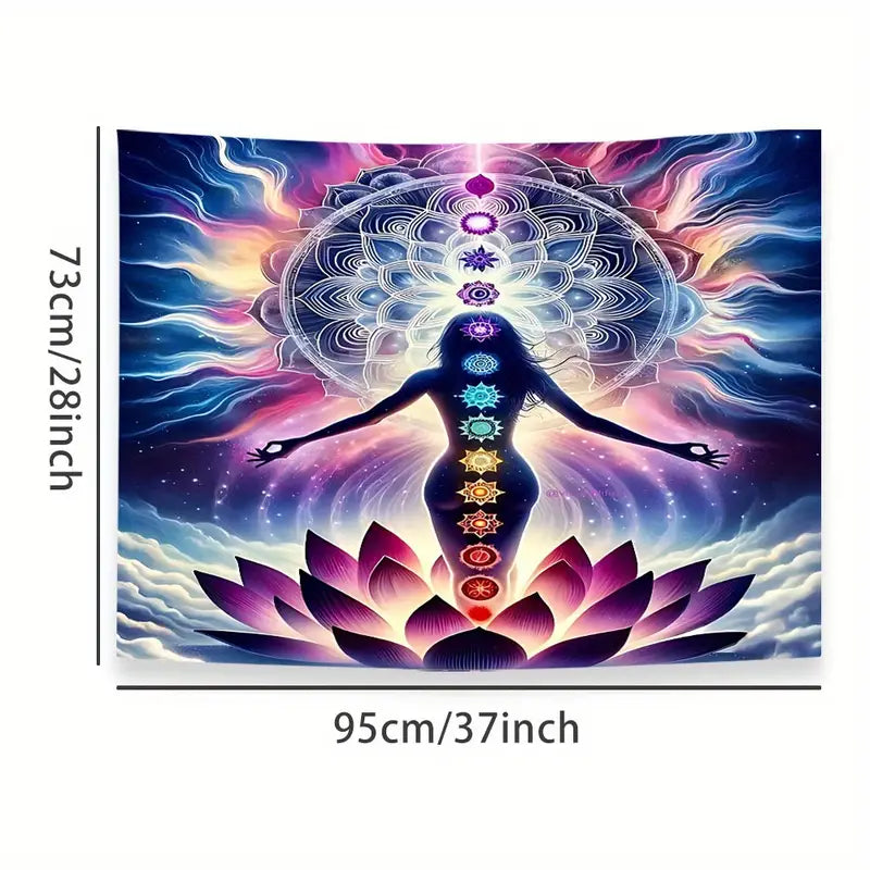 Mystical For Lotus Meditation Tapestry - 37x28" Polyester Wall Hanging for Bedroom, Dorm Decor | Includes Free Accessories