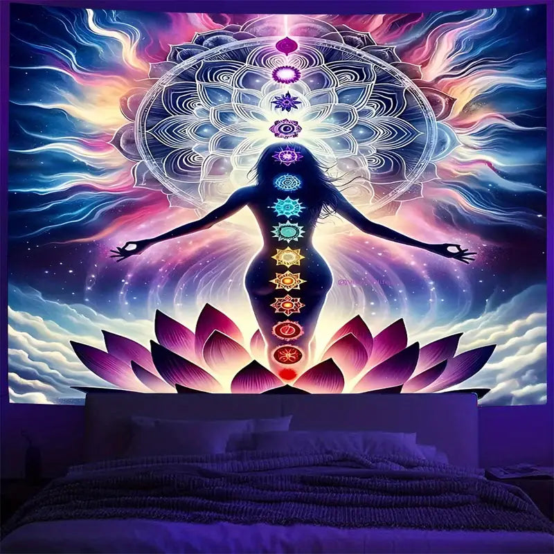 Mystical For Lotus Meditation Tapestry - 37x28" Polyester Wall Hanging for Bedroom, Dorm Decor | Includes Free Accessories