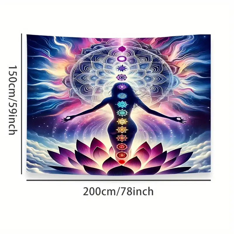 Mystical For Lotus Meditation Tapestry - 37x28" Polyester Wall Hanging for Bedroom, Dorm Decor | Includes Free Accessories