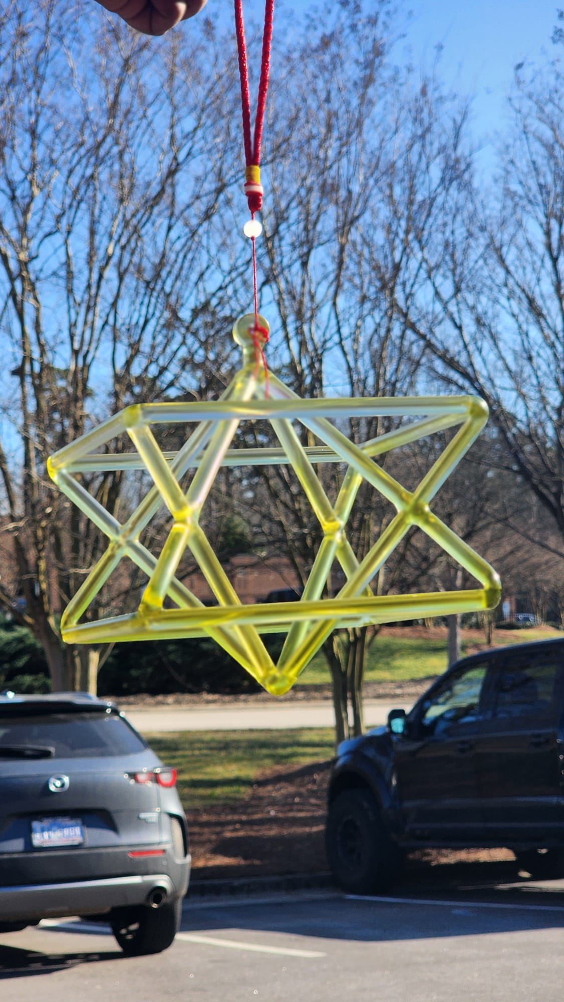 10 Inch Gold Color Chakra Crystal Singing Merkaba Pyramid with Hanging Rope and a Striker