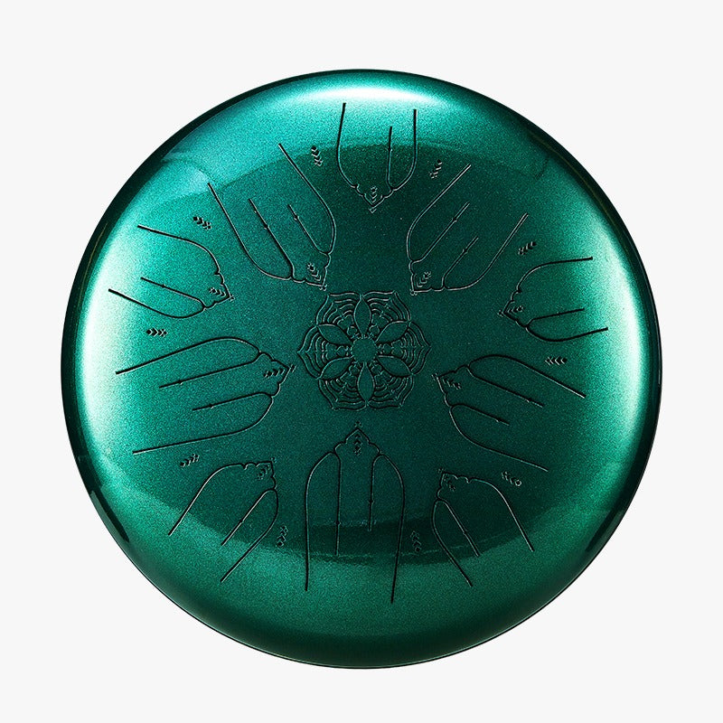 Green 14-Inch Crystal Drum - C Major (440Hz) Tuning with E3, F3, G3, A3, B3, C4, D4, E4, F4, G4, A4, B4, C5, D5, E5 for Sound Healing & Meditation