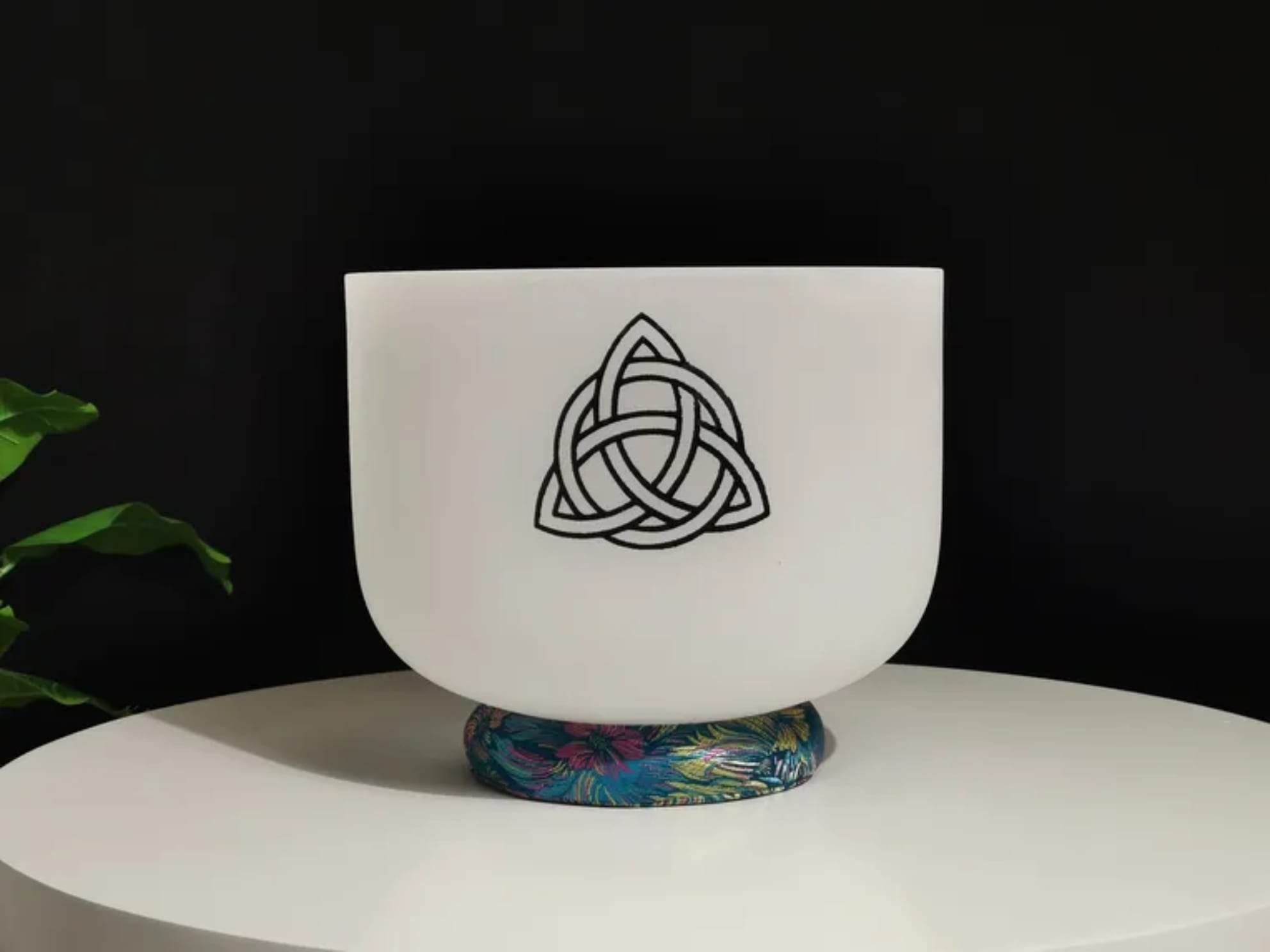 Triquetra, Metatron's Cube, Celtic Quad Closed Knot & Celtic Tree Of Life 432Hz Crystal Singing Bowl with Padded Secure Case  and Striker