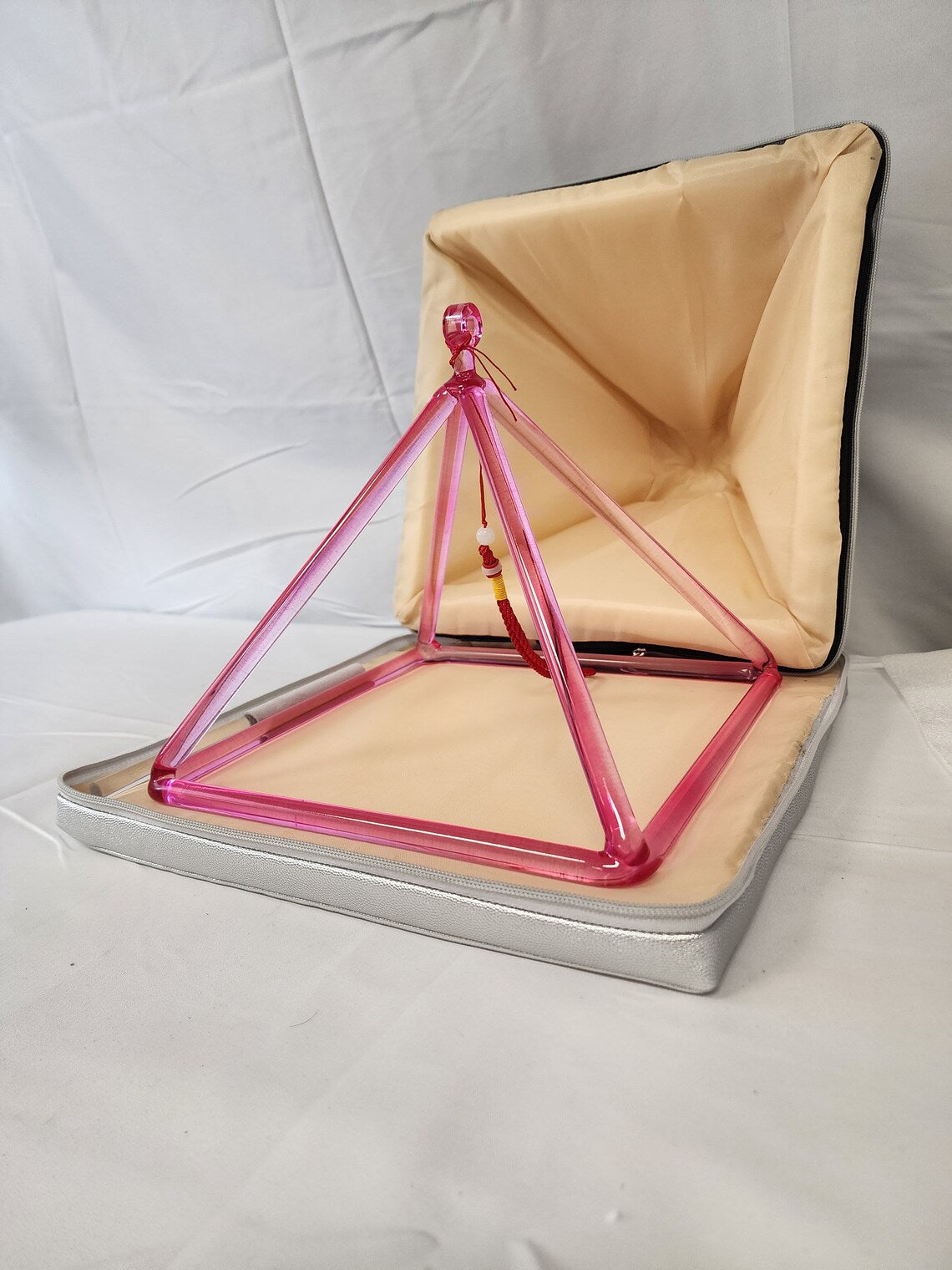 Rare 10" Light Color Rose Pink Crystal Singing Pyramid With Carrying CASE And Crystal Rubber Mallet Love, Compassion, and Emotional Balance - Thecosmicaccess