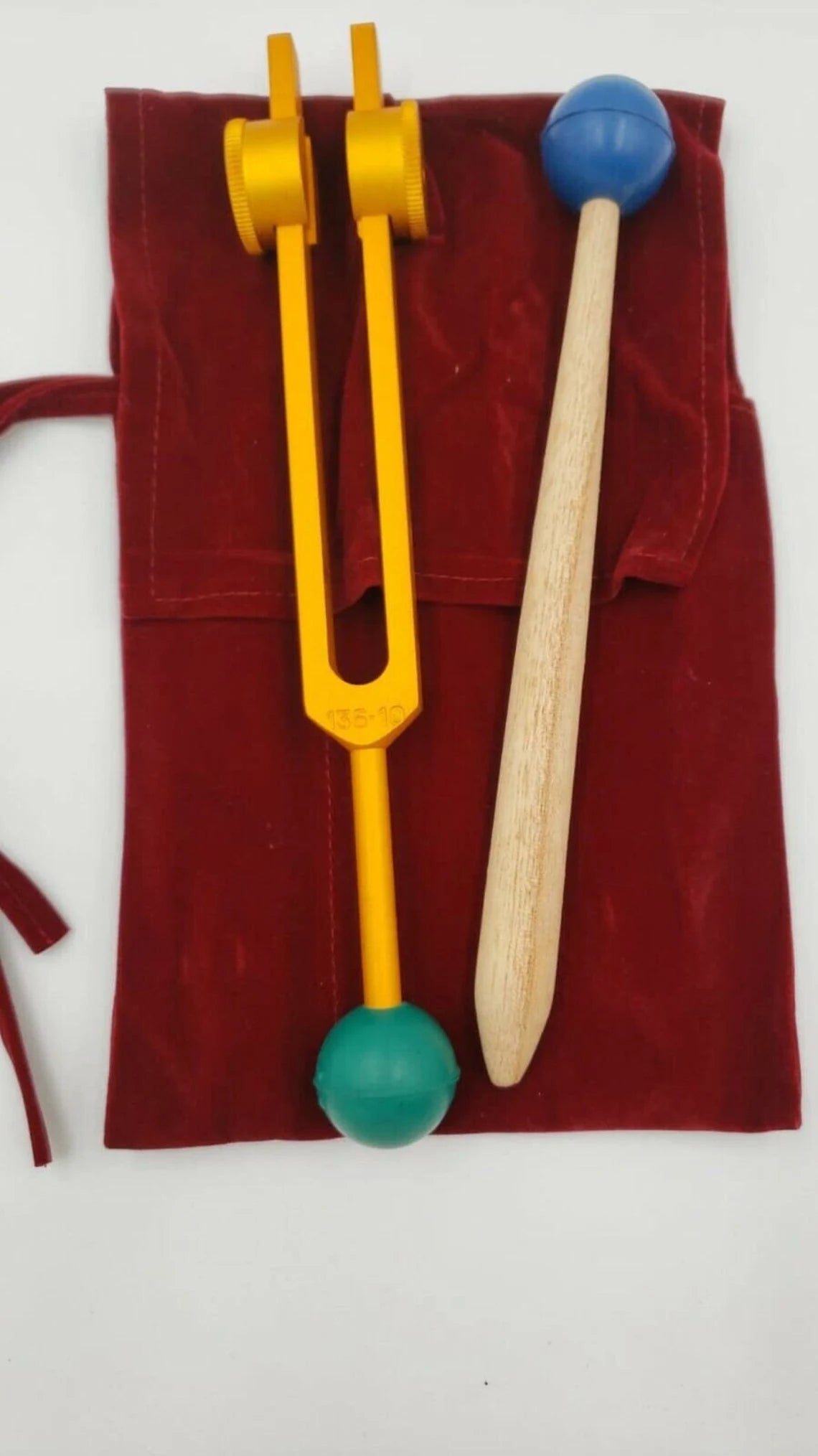 Om 136.1 Gold Finish Tuning fork with Velvet Bag Striker and Color Balls - Thecosmicaccess